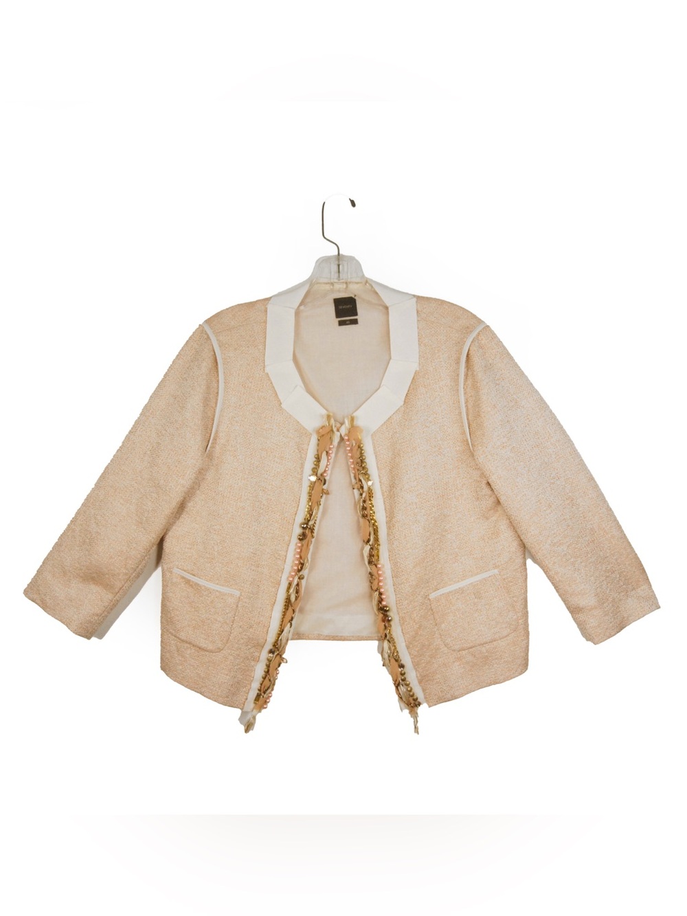 Seventy Blush Pink Cream Tweed Jewelled Embroidered Blazer Jacket
